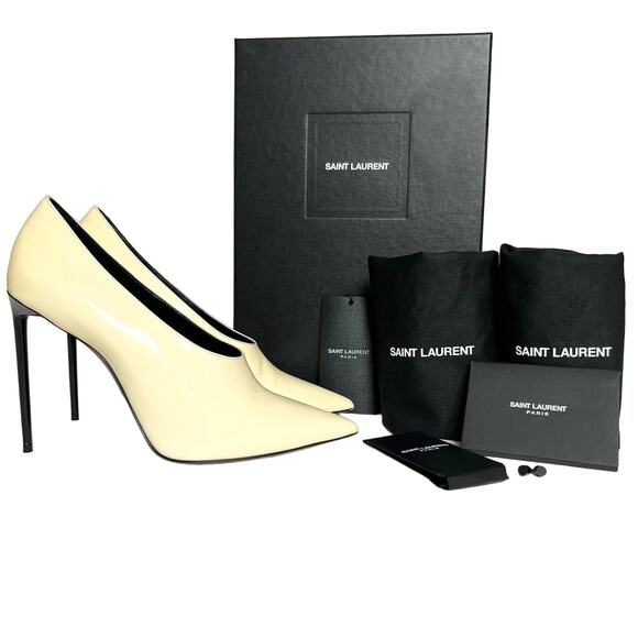 SAINT LAURENT Teddy High Vamp Patent Leather Pumps size EU 39.5 US 9.5 Coquille - Picture 14 of 14